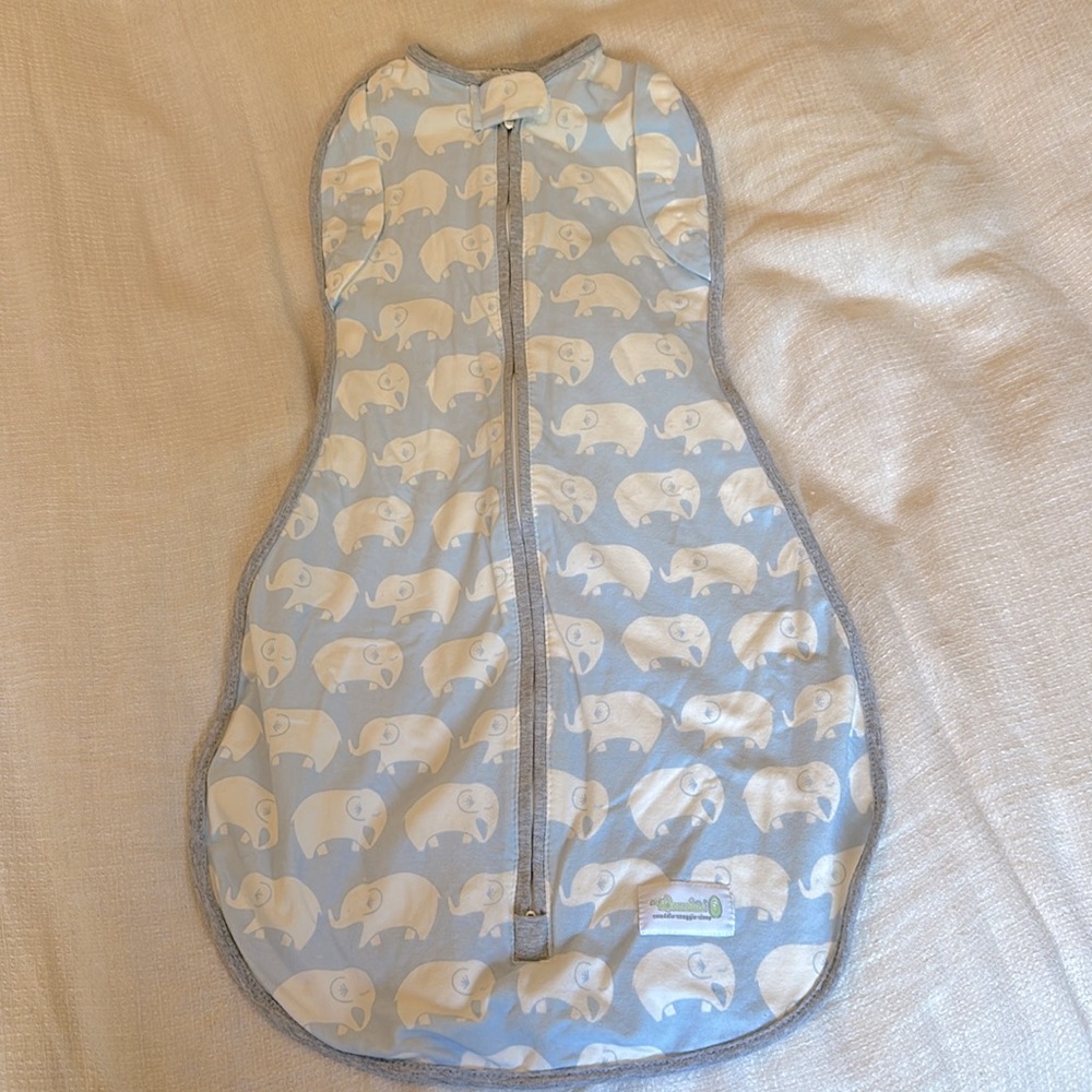 Woombie Baby Swaddle- 3-6 Months in Blue Elephants